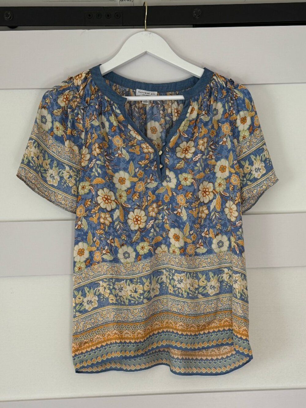 Current Air From Vici, Small, Blue and Yellow Blouse